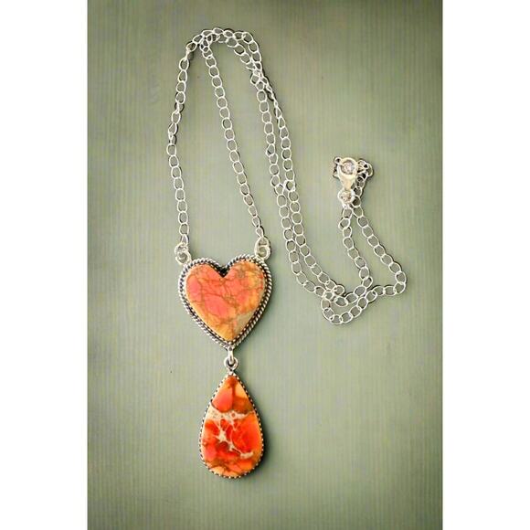 Orange Sea Sediment Jasper | Statement Boho Necklace |  925 - Picture 4 of 5